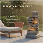 Teamson Home 33" Outdoor Water Fountain with LED Lights, 3-Tier Cascading Bowls, Weather-Resistant Resin Garden Water Feature for Patio, Lawn, and Backyard Decor – Stone Gray