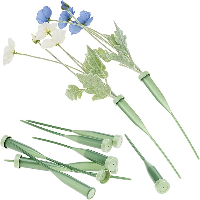 QWORK 6 Inch Green Floral Water Tubes with Rubber Caps, 100 Pcs Plastic Flower Water Picks for Fresh Flower Arrangements, Leak-Proof Floral Supplies for Florists, Weddings, Garden and DIY Crafts
