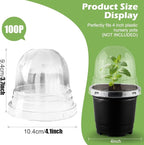 RooTrimmer Humidity Domes for 4 Inch Pots, 100 Pack Transparent Plant Dome Covers with Ventilation, Clear Nursery Pot Domes for Seed Starting, Seedling Germination, and Gardening