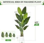 Artificial Bird of Paradise Plant 6Ft Tall Fake Tropical Palm Tree Large Fake Plants with 13 Silk Banana Leaves Faux Plant Indoor Decor Trees with White Pot for Home Bedroom Living Room Office（2pcs）