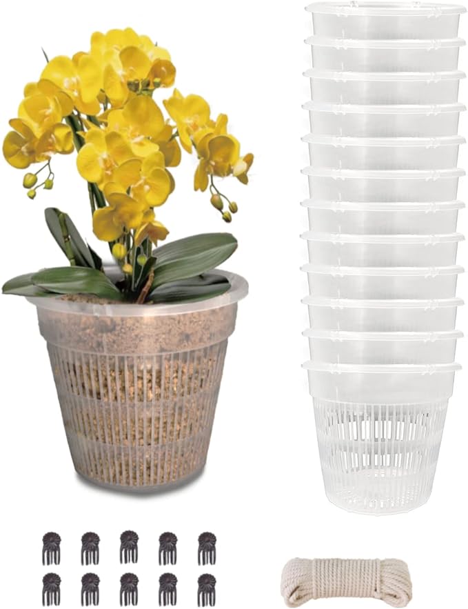Orchid Pots, 12 Pack 4.5in Orchid Pots with Holes, Breathable Slotted Orchids Planter for Small and Medium Sized Orchids(12Pcs 4.5in)