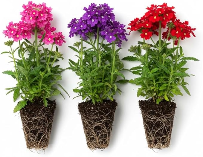 3 Mixed Verbena Plants Live, Hardy Perennial Flower, 4-8 Inches Tall, Outdoor Garden Plant