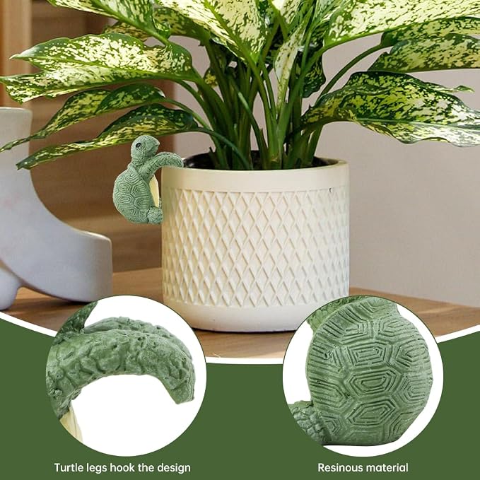 Turtle Flower Pot Hugger Decoration, Green Resin Hanging Planter Ornament, About 2.75 in Tall, for Pot Edge Terrarium Shelf and Patio Decor, 1 Pack