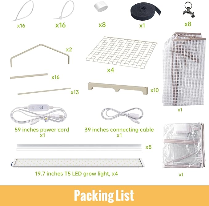 Mini Indoor Greenhouse with Grow Light,4 Tiers Plant Shelf with 1.6FT 20W Full Spectrum Grow Light with Timer for Seed Starting, Ventilation Window & Bottom Pouch, 27" L x 19" W x 63" H