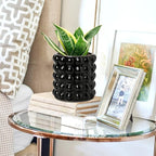 DILATATA 6 Inch Ceramic Planter Pot for Indoor Plants with Drainage Hole Bubble Flower Planter Hobnail Plant Pot Garden Planter Black Succulent Plant Pot Utensil Holder