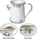 Vintage Pitcher Vase Rustic Farmhouse Vase for Flowers Vintage Metal Milk Jug Small Decorative Pitcher Shabby Chic Decor for Home, Kitchen, Bathroom, White