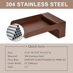 PONDO 304 Stainless Steel Made Exquisite Handcrafted Waterfall Spout for Landscape, Water Fountain Spout Scupper Luxury Decoration for Pools, Ponds, Water Walls (Brown Powder Coating)