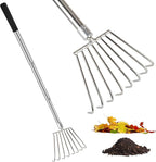 Landscape Rakes for Lawns Leaf Leaves, Small Hand Cultivator, Clam Tool for Cleaning Debris, Weeds, Grass, Pine Needle Remove in Yard, Flower Beds, Herb Rock Garden Care - Stainless Steel