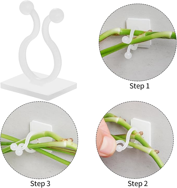 100pcs Wall Plant Clips for Climbing Plants Self Adhesive Clips Plant Hooks for Wall Fixture Clips Plastic Clips Cable Plant Holder Green&White (100, White)
