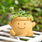 Cute Face Planter Pot, Small Resin Head Planters for Indoor Plants, Funny Smiling Face Flower Pot Succulent Planter with Drainage Hole, Gift IdeaI for Birthday Christmas (Orange)