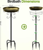 Daoeny 35In Metal Bird Bath for Outside, Vintage Bird Bath Bowl, Detachable Birdbath & Birdfeeder with 5 Prongs Base Stake, Bird Baths for Outdoors Garden Yard Lawn Decor (Antique Golden)