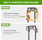 Garden Hose Holder with Stable Base and Tool Hooks, GAVISCITY Heavy-Duty Metal Hose Hanger Garden Hose Storage Holds 151Ft Hose, Rustproof Freestanding Water Hose Holder for Outside, Yard, Lawn, Black