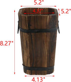 MY MIRONEY Plant Pots, Vintage Wooden Barrel Planter - Solid Rustic Garden Flower Pot with Metal Handles & Frame for Indoor Planter, Office Home Decor, Garden Home Plants, 5.2" x 8.27"