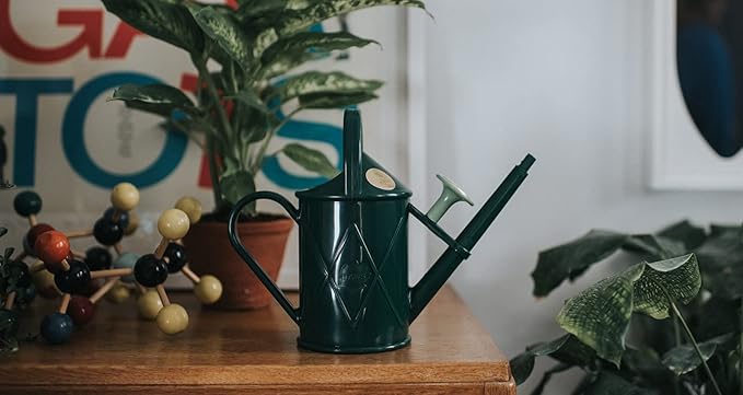 Indoor Plastic Watering Can | The HAWS The Bartley Burbler - Two Pint | Pot Waterer | Fine Spray Rose - Green