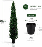 7 Feet Outdoor Artificial Topiary Cedar Tree, Set of 2 UV Resistant Potted Faux Cedar Trees for Outdoors and Indoors, Decorative Fake Shrubs Topiary Trees for Home Living Room Front Door Decor