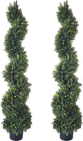 ALL SEASON GREEN 5' Cypress Artificial Outdoor Plants Boxwood Topiary Spiral Front Porch Decor Tree Potted Set of 2