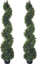 ALL SEASON GREEN 5' Cypress Artificial Outdoor Plants Boxwood Topiary Spiral Front Porch Decor Tree Potted Set of 2