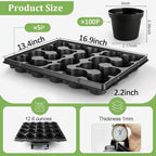 RooTrimmer 3 Inch Plastic Plant Pots 100 Pcs with 5 Pcs 20 Cell Seed Starter Trays, Thick Black Small Nursery Pots and Propagation Shuttle Trays for Seed Starting, Plant Propagation Starter Kit 5 Sets