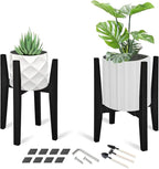OERGKE 2 PACK Adjustable Plant Stand Indoor, Bamboo Mid Century Modern Plants Stands, Corner Flower Holder for Living Room, Fits 8 to 12 Inches Pots, (Pot & Plant Not Included)(Black)
