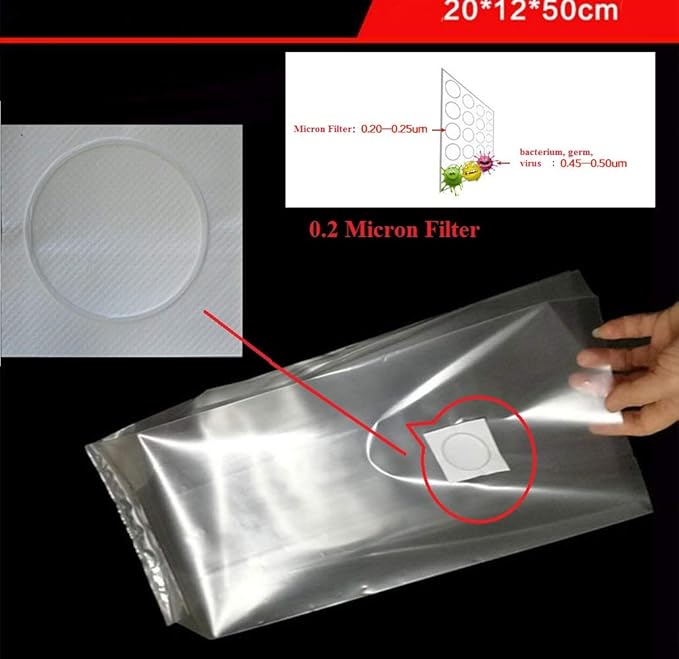 Amazing-us All in One Mushroom Grow Bag/Farm-Mushroom Spawn/Sealable Spawn/Myco Bags,Large Size 8" X 5" X 19",0.2 Micron Filter, 3 Mil Polypropylene,for Substrate Autoclavable (50)