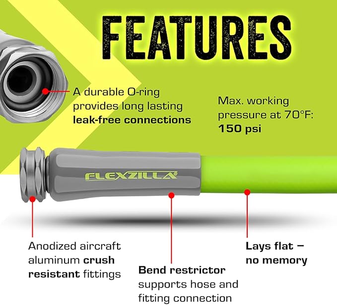 Flexzilla Garden Utility Hose 5/8 in. x 15 ft., Lightweight All-Weather Water Hose, Durable and Flexible, Leak-Free Connections