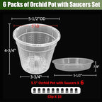 Orchid Pot with Saucers, 6 Packs of 5.5" Orchid Pots with Holes, Orchid Pots for Repotting, Plastic Orchid Planter for Indoor Outdoor Plants (6 Packs, 5.5" with Saucers)