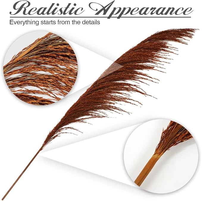 Pampas Grass Decor Tall,Burnt Orange Dried Pampas Grass for Vase, Large Natural Pompas Floral, Elegant Feather Flowers,Wedding Living Room Farmhouse Decor (Natural Orange, 4pcs 43.3"(110cm))