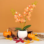Artificial Orchid Orange Flower Potted in White Pot, Real Touch Faux Phalaenopsis Orchid for Wedding Home Office Party Decor