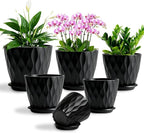 Plant Pots, Self Watering Planters with Drainage Holes and Trays, Flower Pots for Indoor Outdoor - 6 Pack(4/5/6/6.5/7/8 Inch) (Black)