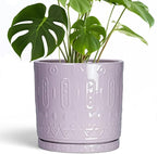 10 Inch Planter, Ceramic Plant Pots for Indoor Outdoor, Round Pot for Plants with Drainage Hole and Sacuer, Boho Plant Pot, Decorative Flower Pots, Living Room Decor, Purple