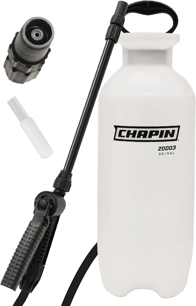 Chapin 20006 Pump Sprayer, 3‑Gallon, Lawn & Garden, Translucent Poly Tank, Funnel‑Top, SureSpray Anti‑Clog Filter, Adjustable Cone Nozzle & 34" Hose for Fertilizer, Weed & Pest Application