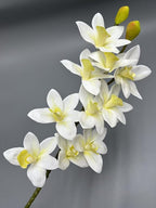 4pcs Artificial Cymbidium Orchid Flower Plant 3D Print Vanda 10 Heads Latex Phalaenopsis Flower (Yellow Heart White)
