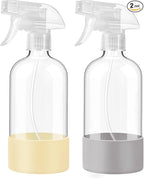 JohnBee Glass Spray Bottles with Silicone Sleeve, 2 Pack16 oz Empty Refillable Containers with Adjustable Spray Nozzles, Spray Bottles for Hair, Cleaning Solutions and Plants Pale Yellow&Grey