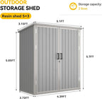 Aoxun 5x3 FT Outdoor Storage Shed, Plastic Resin Garden Shed with Floor for Patio, Lawn, Outdoor Storage Cabinet with Lockable Door for Bike, Tools, Garbage Can, Grey