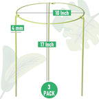 3-Pack Heavy Duty Plant Stakes and Supports for Indoor Outdoor Plants, Metal Support Stakes & Cage Rings, Ideal for Monstera, Peonies, Roses (10" W x 17" H)