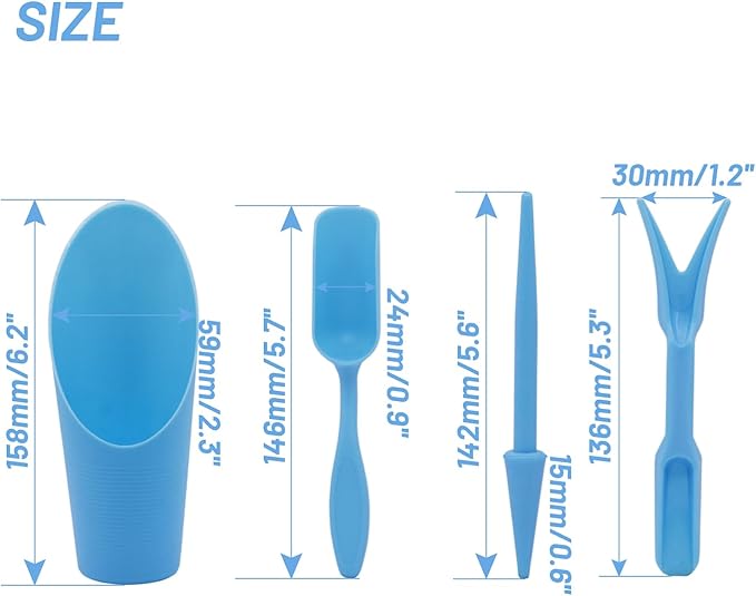 PENCK Soil Scoop for Indoor Plants - Plastic Mini Garden Plant Care Shovel Hand Tools Transplanting Succulent Cultivation Digging Scoops Kits, Blue