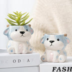 DIYOMR Cute Animals Planter, Mini Ceramic Cartoon Animal Shaped Succulent Flower Pot Indoor Air Plants Holder, Smooth Shiny Decorative Flower Cactus Planter - Plants Not Included (Cow)