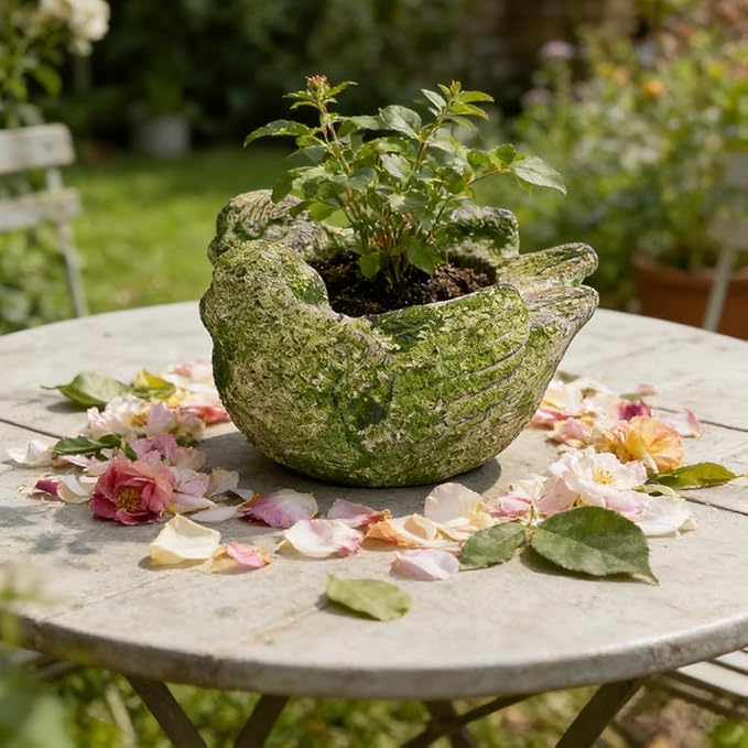 Vintage Cement Animal Planter Pots,Cement Succulent Planter,Indoor & Outdoor Garden Decor Rustic Shabby Flower Plants for Home,Patio,Balcony(Bird)