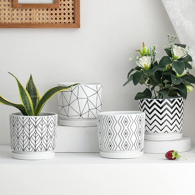 Yukfona 2 Pack Ceramic Plant Saucer Pot Tray 8 Inch, Planter Saucers 4 5 6 7 8 9 10 11 12 Inch for Indoors Outdoor, Durable Sturdy Flower Drainage Tray for Glazed Pots Base (8.5 Inch White)