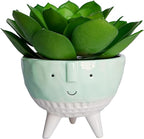 Faux Agave, Fake Succulents, Artificial Plants in Cute Smiling Face Pot - 7" Small Potted Greenery for Office Desk Decor, Funny Shelf Accessories & Unique Gifts for Women Coworker