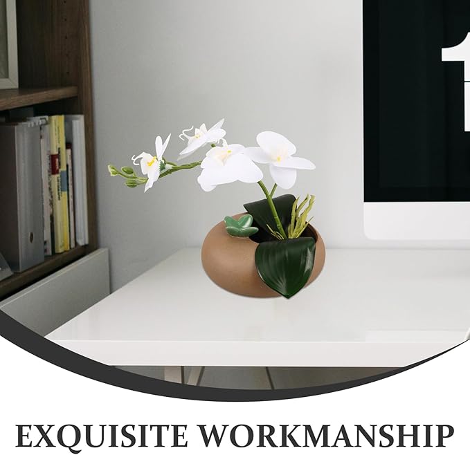 Operitacx Artificial Orchid Potted Plant Simulation Orchid Flower in White Ceramic Pot for Indoor Home Decoration Living Room Table Centerpiece Wedding Party Decoration