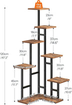 HOOBRO Corner Plant Stand Indoor, 7-Tier Plant Shelf for Multiple Indoor Plants, Corner Plant Rack Organizer, Square Flower Stand, for Living Room, Balcony, Patio, Rustic Brown and Black BF01HJ01
