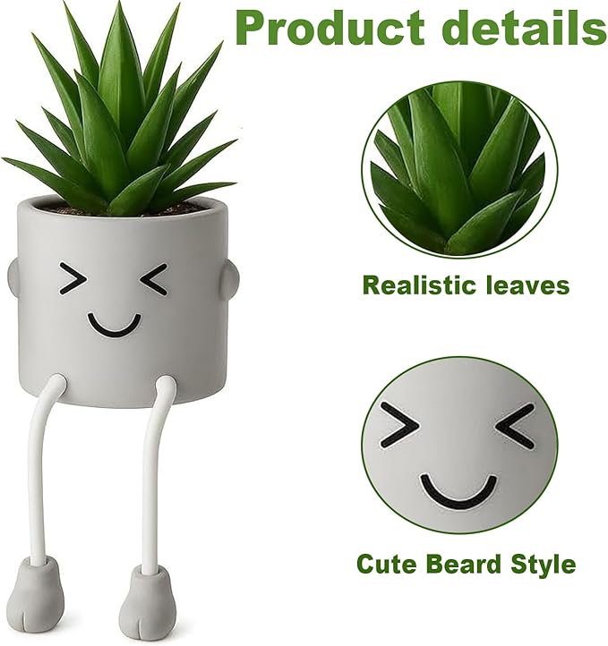 Cute Artificial Fake Plants Mini Succulents in Pots for Desk Decorations Bathroom Kitchen Desk Shelf Potted Plants Office Windowsill Faux Small Plants Decor Accessories 1PC
