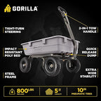 Gorilla Carts Heavy-Duty Poly Dump Cart, 5 Cu Ft Tub, 800 lb Haul Capacity, Gray – Towable Utility Wagon with Quick-Release Dumping & Pneumatic Tires for Yard, Landscaping and Gardening