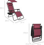 Best Choice Products Folding Zero Gravity Outdoor Recliner Patio Lounge Chair w/Adjustable Canopy Shade, Headrest, Side Accessory Tray, Textilene Mesh - Burgundy