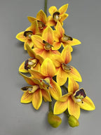 4pcs Artificial Cymbidium Orchid Flower Plant 3D Print Vanda 10 Heads Latex Phalaenopsis Flower (Black Heart Yellow)