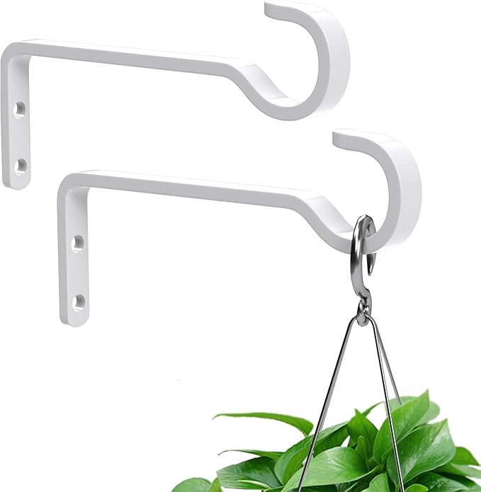 saffruff 6 Inch 2 Pack Heavy Duty Outdoor Plant Hangers for Hanging Baskets, Iron Hanging Plant Brackets, Metal Plant Wall Hooks for Lantern, Bird Feeder, Windchime, White