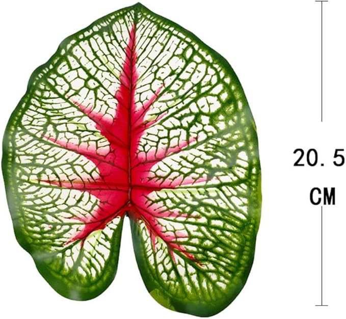 Artificial Caladium Plant with Red and Green Leaves, Red Leaf Artificial Plants Decoration Simulated Bonsai Potted Decor Home Room Party Wedding Office Floor (White(No Flowerpot), 60cm)