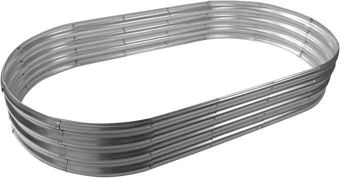 YSEJOMP 6X3X1 FT Oval Galvanized Metal Garden Raised Bed/Plant Box for Planting,36 Inches Diameter Iron Fire Pit Ring,Small Animal Fence-3 in 1 Modular Design in Black (Silver, 72X36X11.5 Inches)