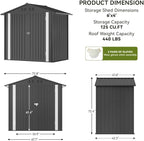 COMHOMA Shed Outdoor Storage Shed Metal,Lockable Doors Tool Sheds with Sloping Roof,Steel Garden Shed with Air Vent for Backyard,Patio,Lawn,Poolside(Grey,6'x4')